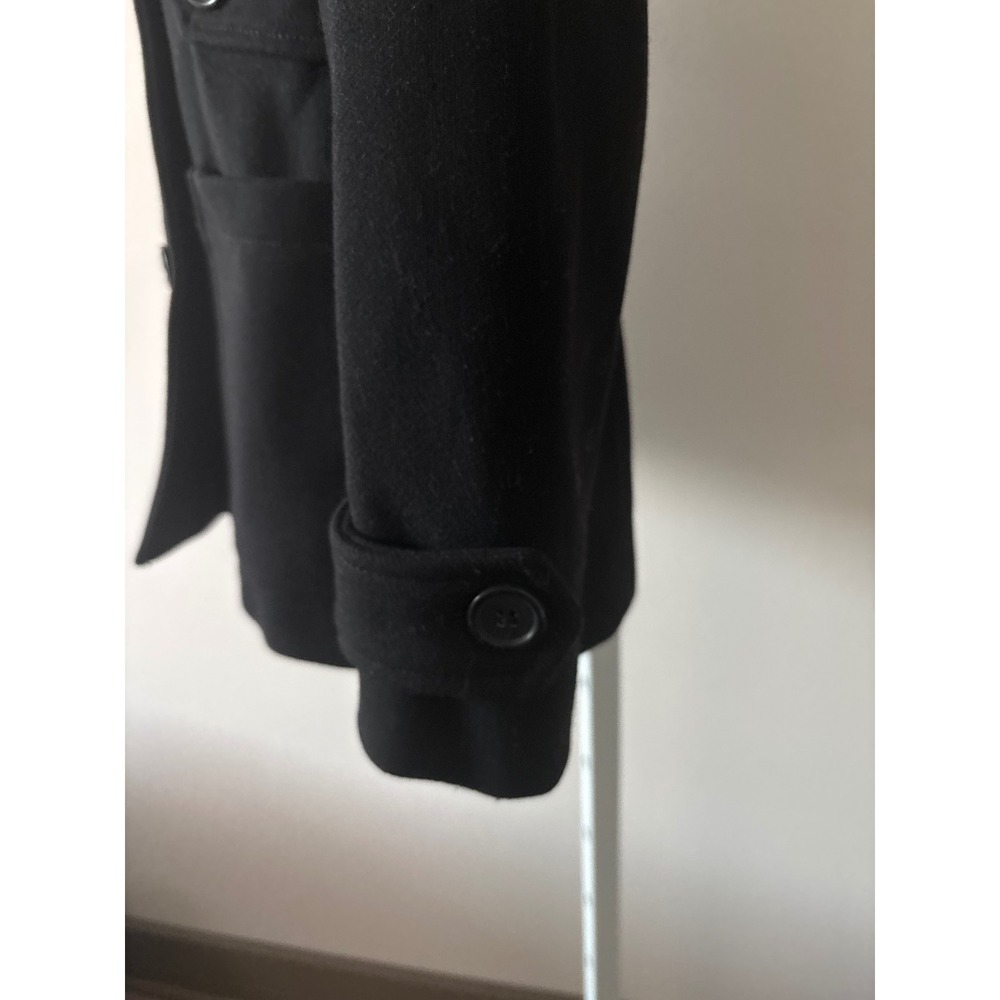 Minimalist Black Wool Blend Coat Size S Button Front Stand Collar Winter Jacket - Picture 11 of 16
